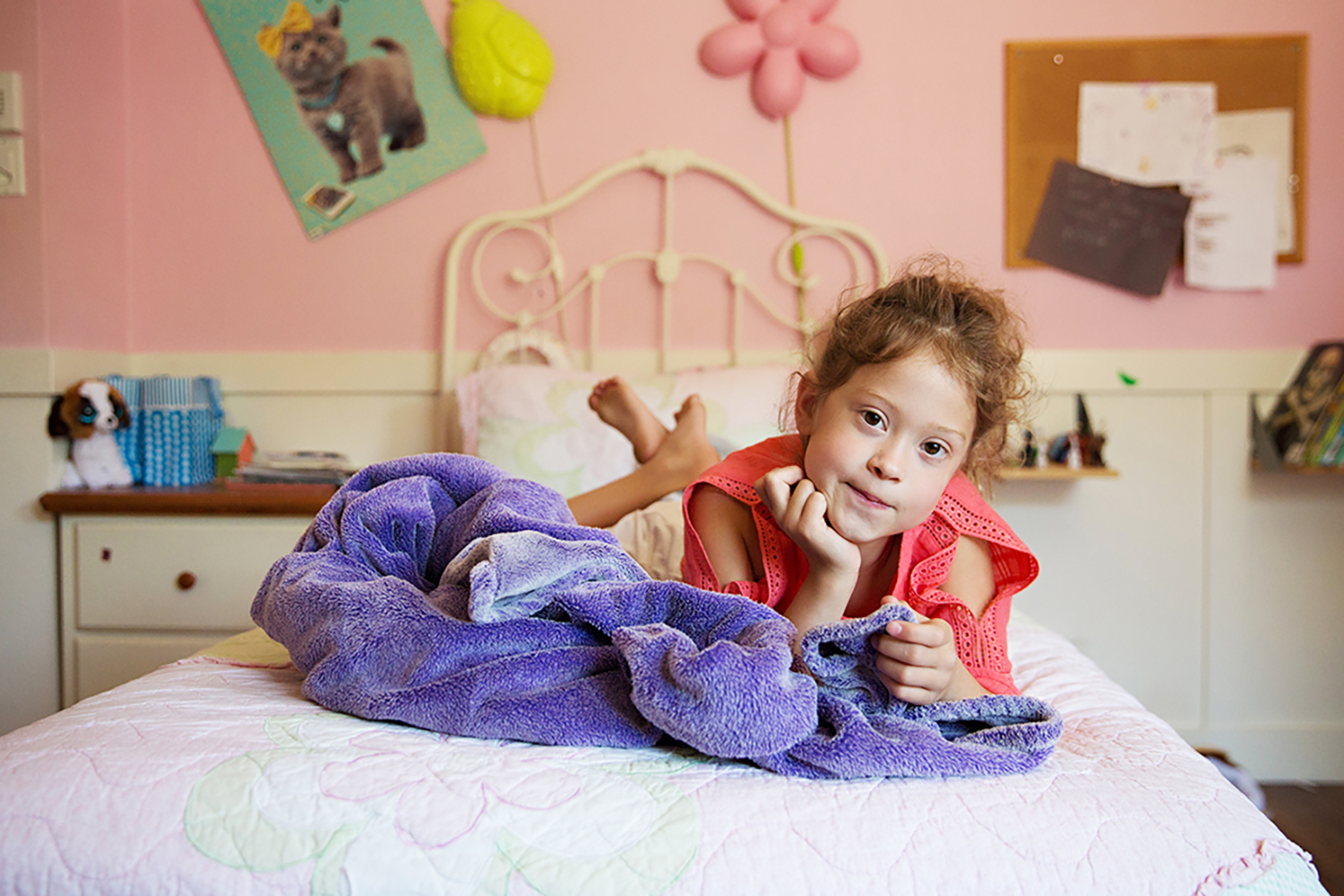 Girl in her bedroom with her favourite blanket by Dana Pugh